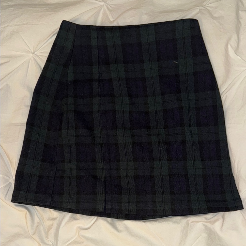 Brandy Melville Green and Navy A-Line Mini Skirt